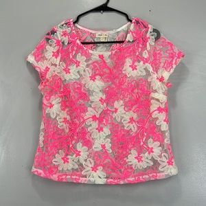 Anthro - Meadow Rue - Mesh Lace Embossed Floral tee